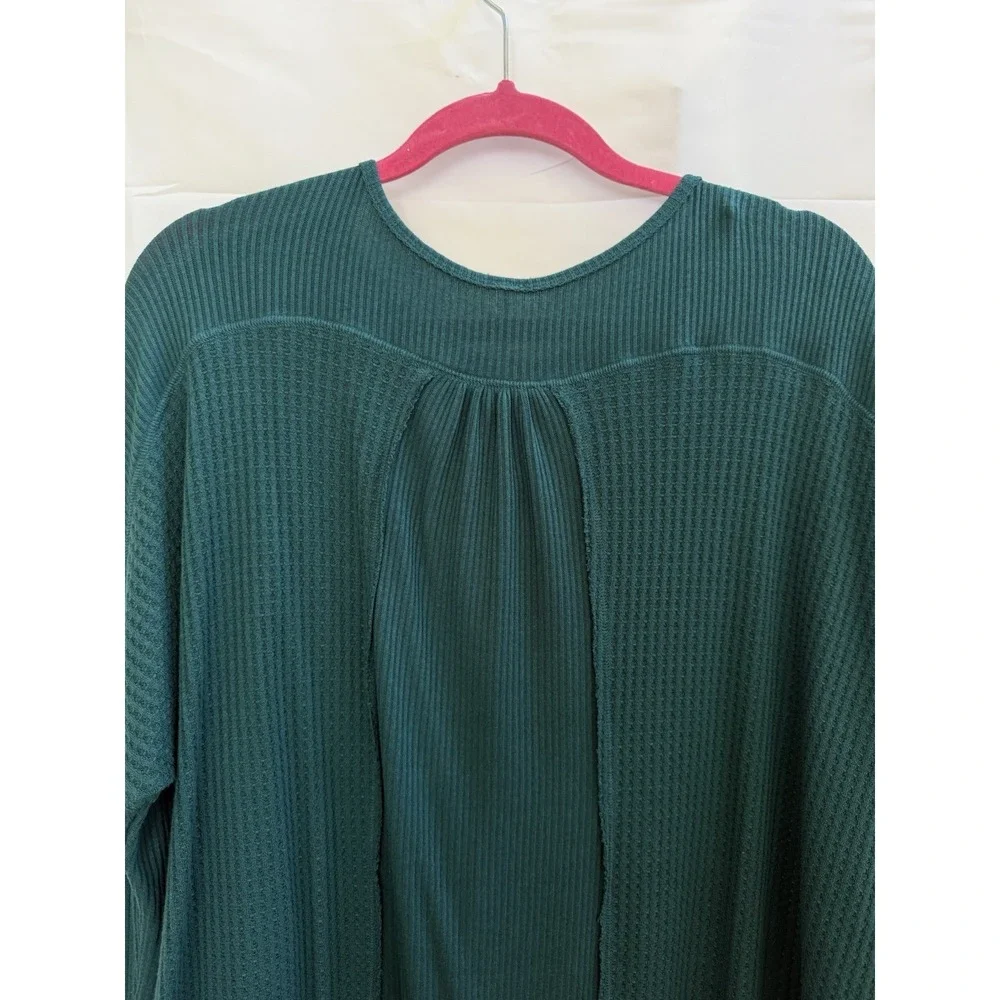 Free People White Mixed‎ Knit Henley Thermal Long Sleeve Top Aqua Size S
